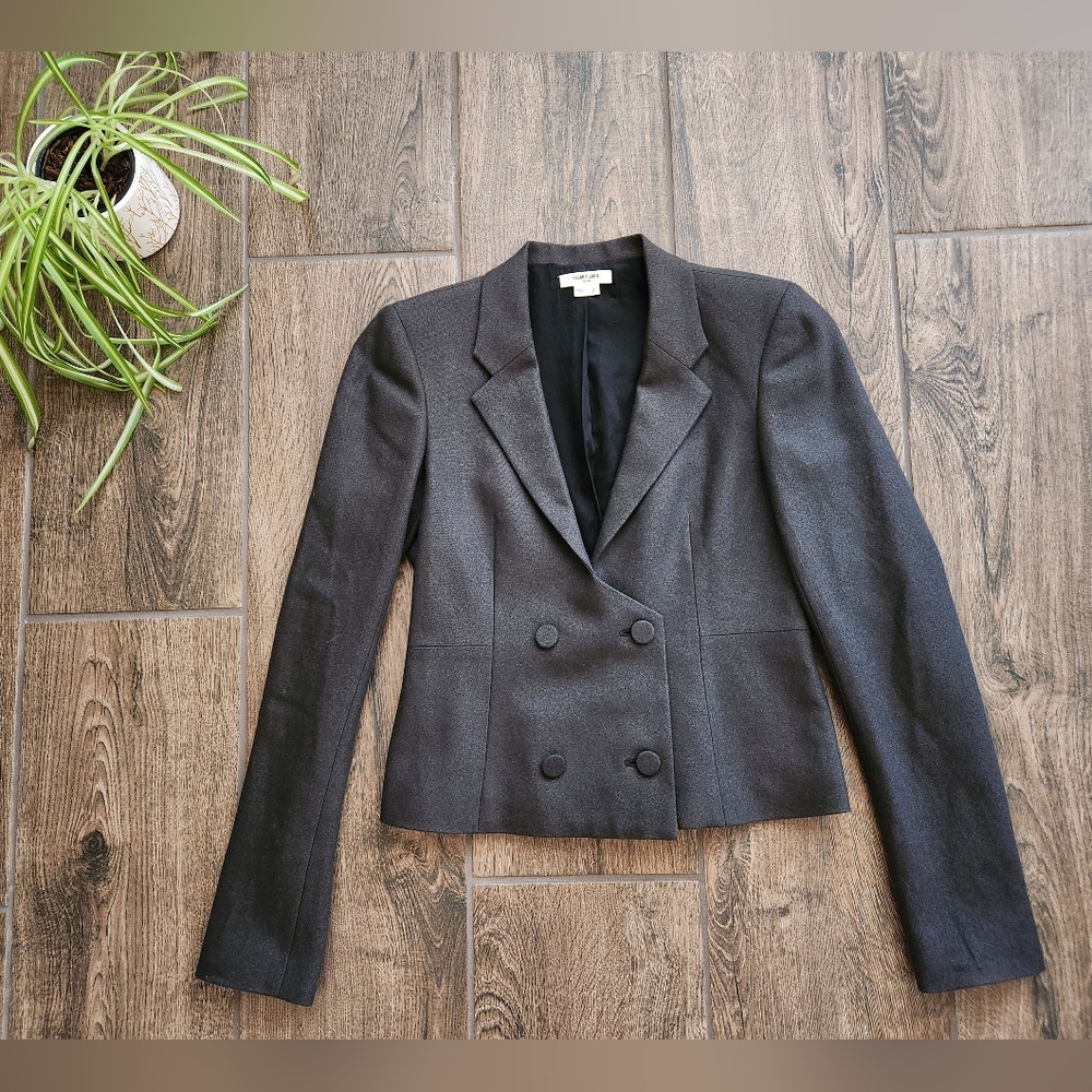 Helmut Lang Wool Blend Double Breasted Cropped Blazer in Taupe Gray Size Small